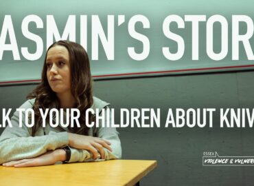 A teenage girl sits in a police interview room. There is a caption Yasmin's story - talk to your children about knife crime.
